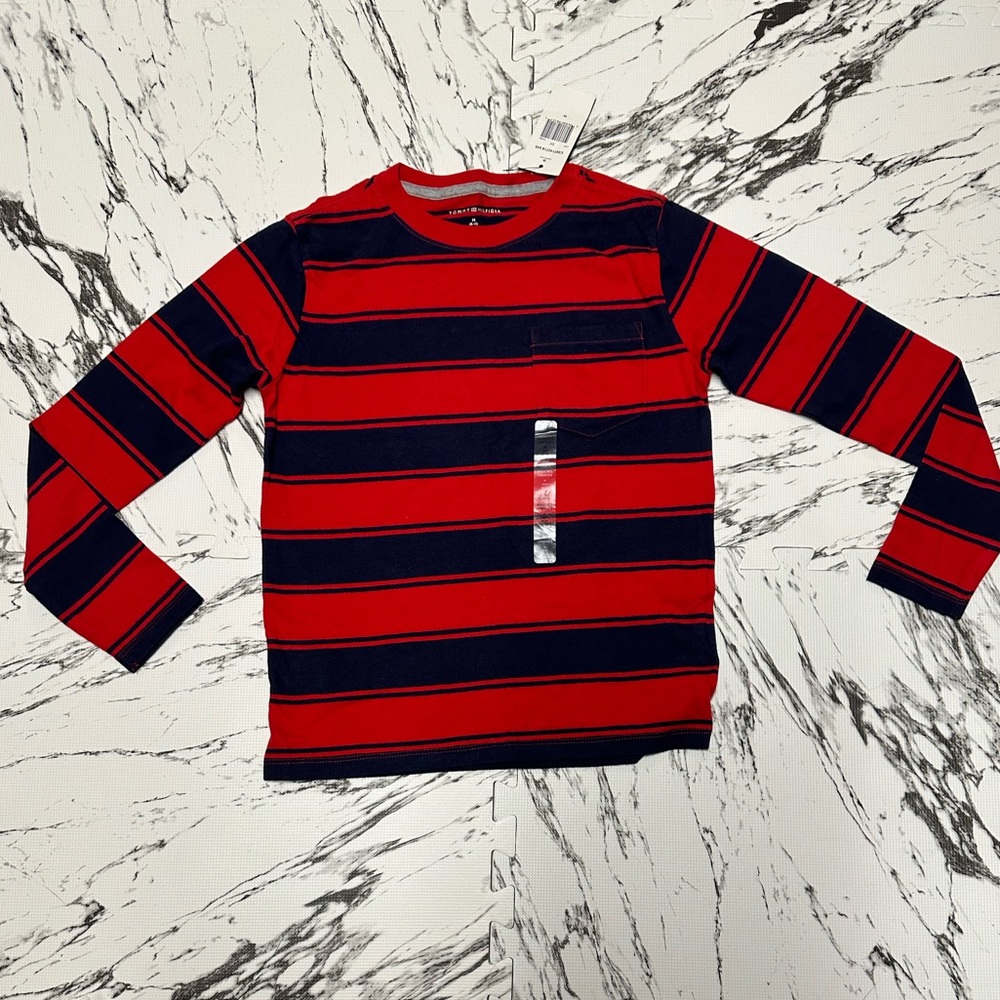 Tommy Hilfiger Long Sleeve Shirt- Red&Blue stripe- Boys Medium (8-10)